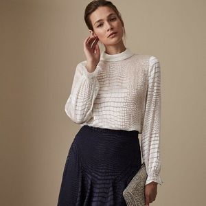 Reiss ivory long sleeve mock neck silk blouse (US 8/UK 12)